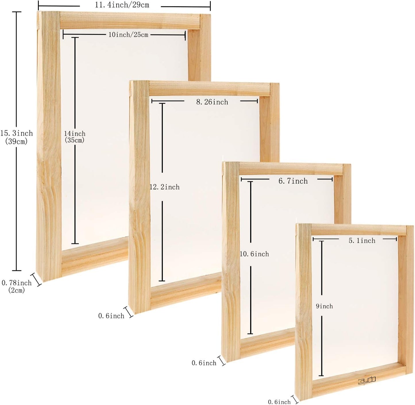 31 Pieces Screen Printing Starter kit Include 4 Different Size of Wood Silk Screen Printing Frame with 110 Mesh, Squeegees, Inkjet Transparency Film, Ink Knife, Gloves and Mask Tape