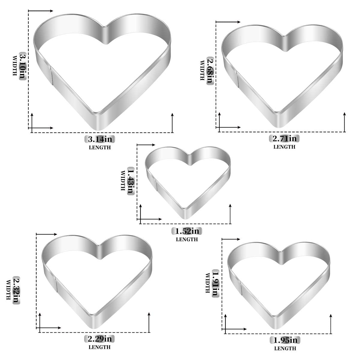Heart Cookie Cutter Set, Gtmkina 5 Pieces Stainless Steel Small Biscuit Cutters Heart Shaped Mold for Kids Holiday Birthday Party