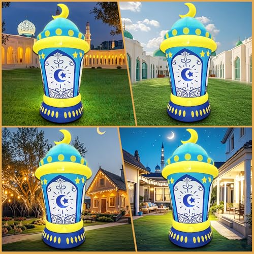 Organizer bag and 5 FT Inflatable Ramadan Crescent Moon Decorations Blow Up Islamic Eid Decor Muslim Holiday Outdoor Decorations with Organizer Bag, LED Lighted Outdoor Ramadan Decor Yard Lawn Garden Home Party
