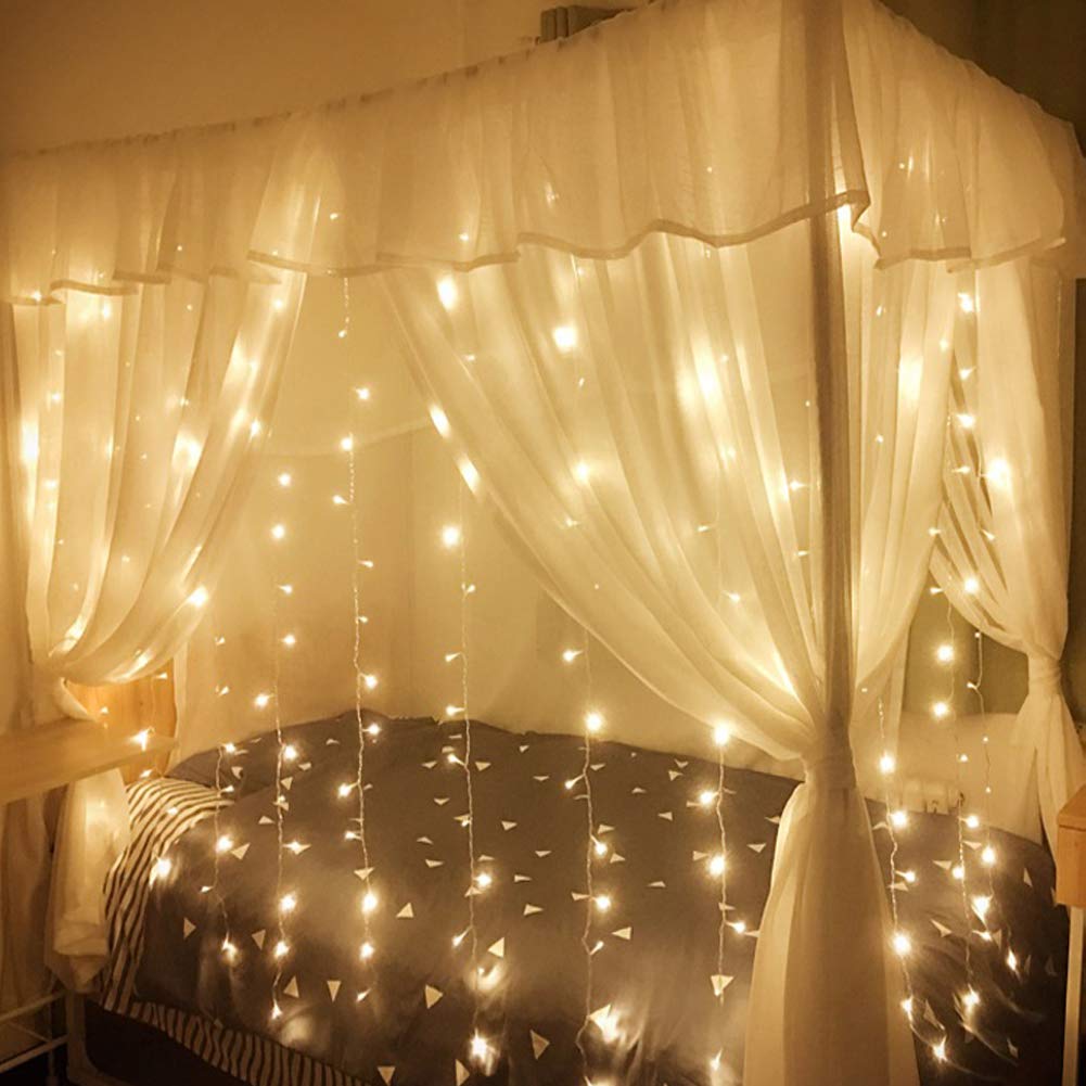 6.6x9.8ft 300 LED Curtain Lights, Fairy String Lights with Remote Control, Timer, for Wedding Party Bedroom Home Garden Bedroom Indoor Outdoor Decoration, Warm White