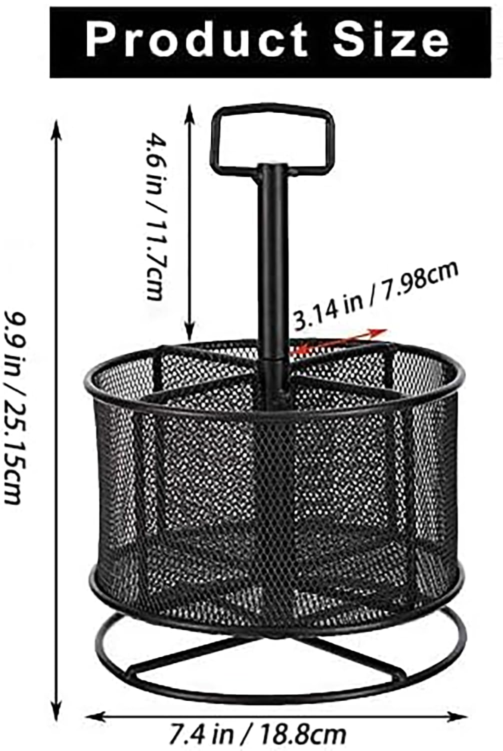 Mesh Desk Organizer, 360-Degree Rotating Multi-Functional Pen Holder, 4 Compartments Desktop Stationary Organizer, Home Office Art Supply Storage Box Caddy (Black)