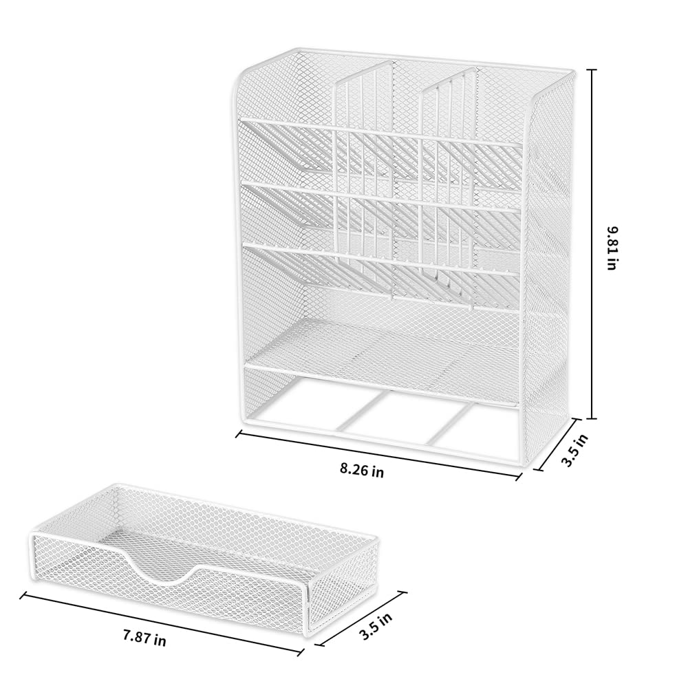 Pen Holder Desk Organizer - Desk Organizers and Accessories, Pencil Holder with 10 Compartments and 1 Drawer(White)