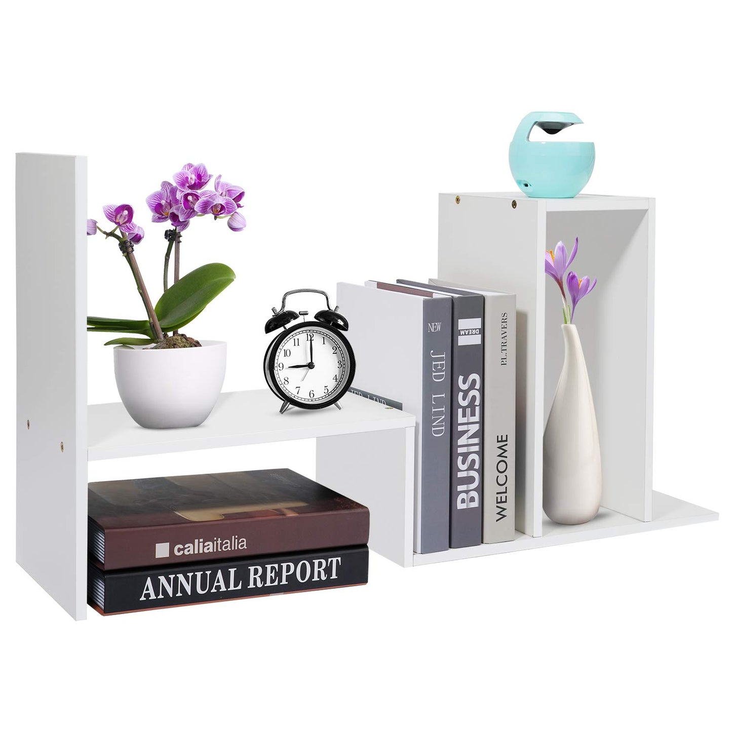 Desk Shelf, Adjustable Desktop Storage Organizer, Wood Display Shelf Rack, Office Supplies Desk Organizer,White