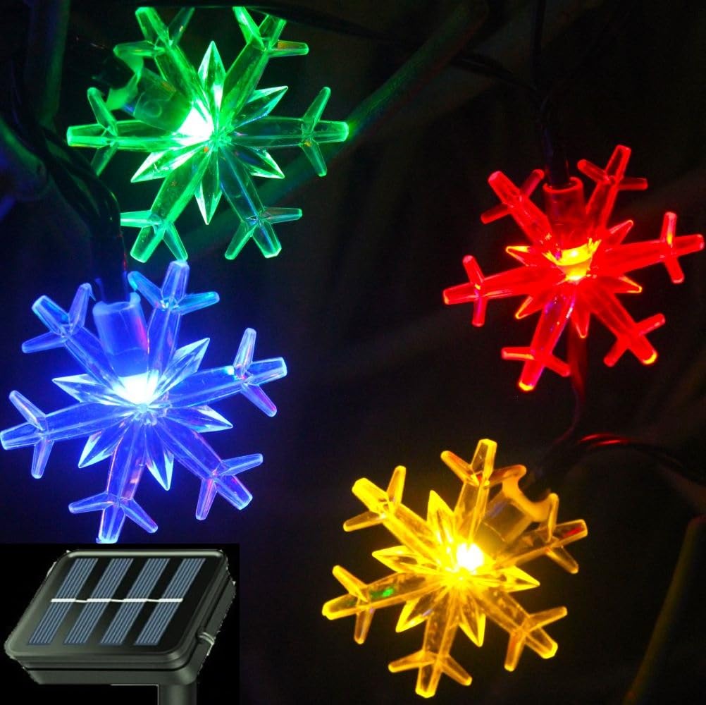 Solar Christmas Fairy String Lights 20 ft 30 LED 8 Modes Solar Snowflake Outdoor Waterproof Powered String Lights for Garden Patio Yard Home Christmas Tree Parties(Multicolor)