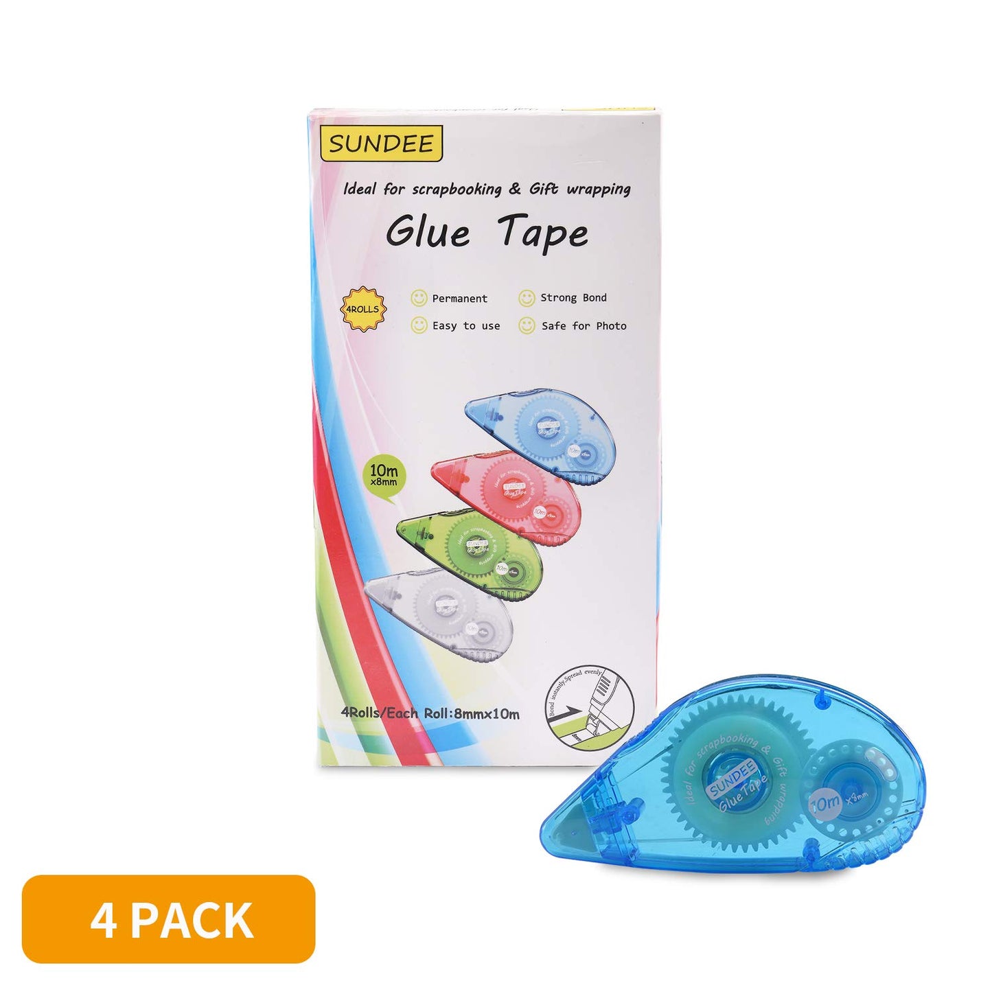 Glue Runner Permanent, Double Sided Adhesive Scrapbook Runner Tape Roller, 0.3-inch by 360-Inch, Permanent Adhesive Dots Roller Applicator, 4 Pack - Blue