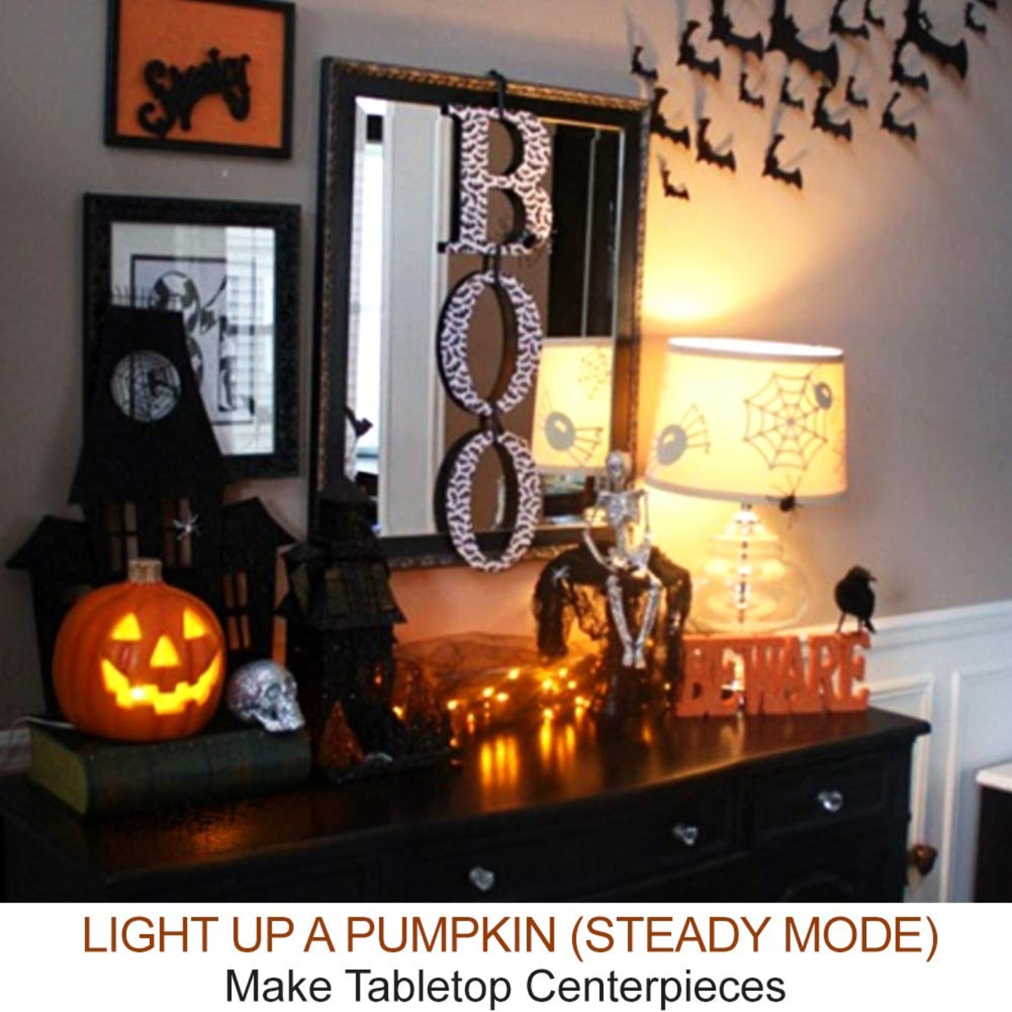2-Pack Halloween Pumpkin Lights with Remote/Timer - Orange Pumpkin Lights LED Battery Operated Halloween Decor - Jack-O-Lantern Outdoor Decorations