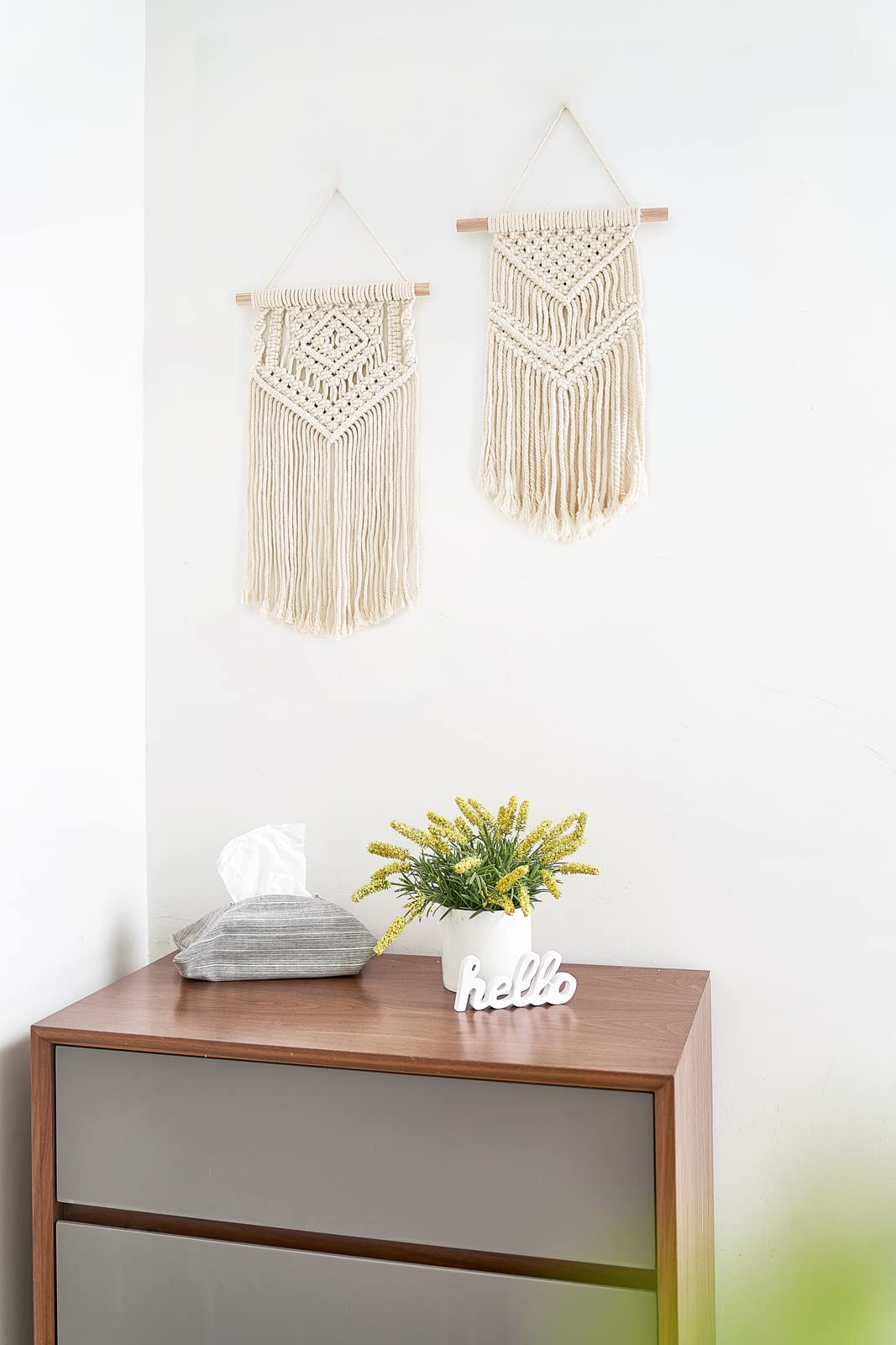 2 Pcs Macrame Wall Hanging Small Woven Tapestry Wall Art Decor - Beautiful for Boho Home Decor, Apartment, Nursery, Party Decorations, 16.5" L x 10" W and 17.5"x 10"W, Small