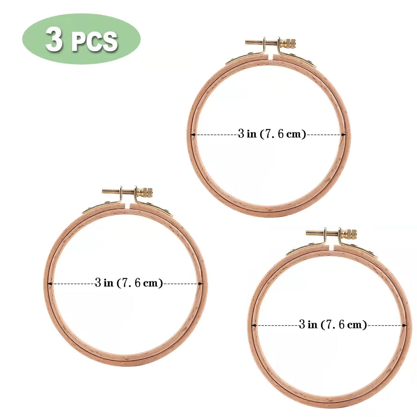 3 Inch Embroidery Hoop - Set of 3 Small Embroidery Hoop Made of Beech Wood, Perfect for Cross Stitch Hoop Designs & Wooden Rings Crafts