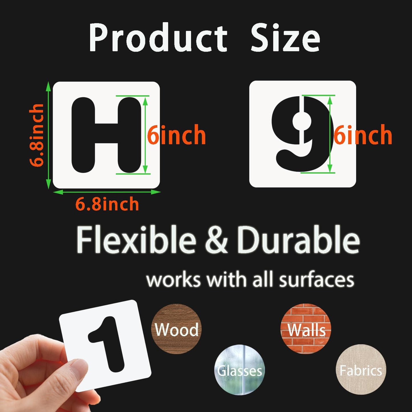6 Inch Letter and Number Stencils, 36 Pcs Reusable Plastic Alphabet Spray Paint Stencils for Painting on Wood, Wall, Fabric, Rock, Chalkboard, Door Porch, Signage, DIY Craft Decoration