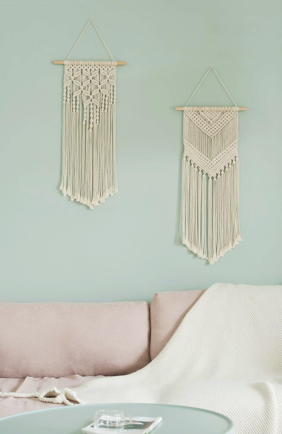 2 Pcs Macrame Wall Hanging Decor Woven Wall Art Macrame Tapestry Boho Chic Home Decoration for Apartment Bedroom Nursery Gallery,13" W×27" L and 13''W×29" L
