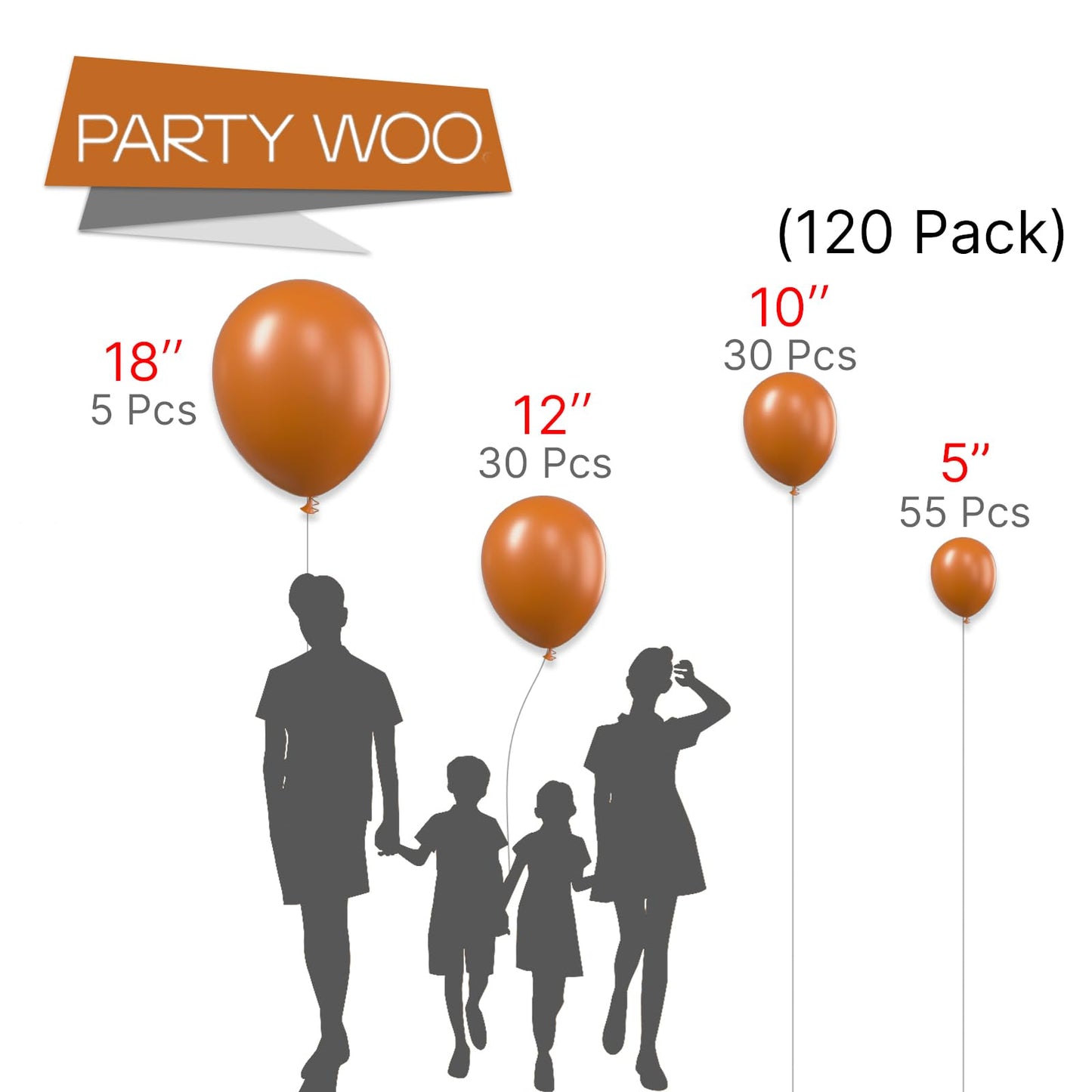 PartyWoo Burnt Orange Balloons 120 pcs Different Sizes Pack of 18 12 10 5 Inch Terracotta Balloon Arch Kit Garland for Graduation Thanksgiving Halloween Fall Birthday Party Decorations Orange-F53