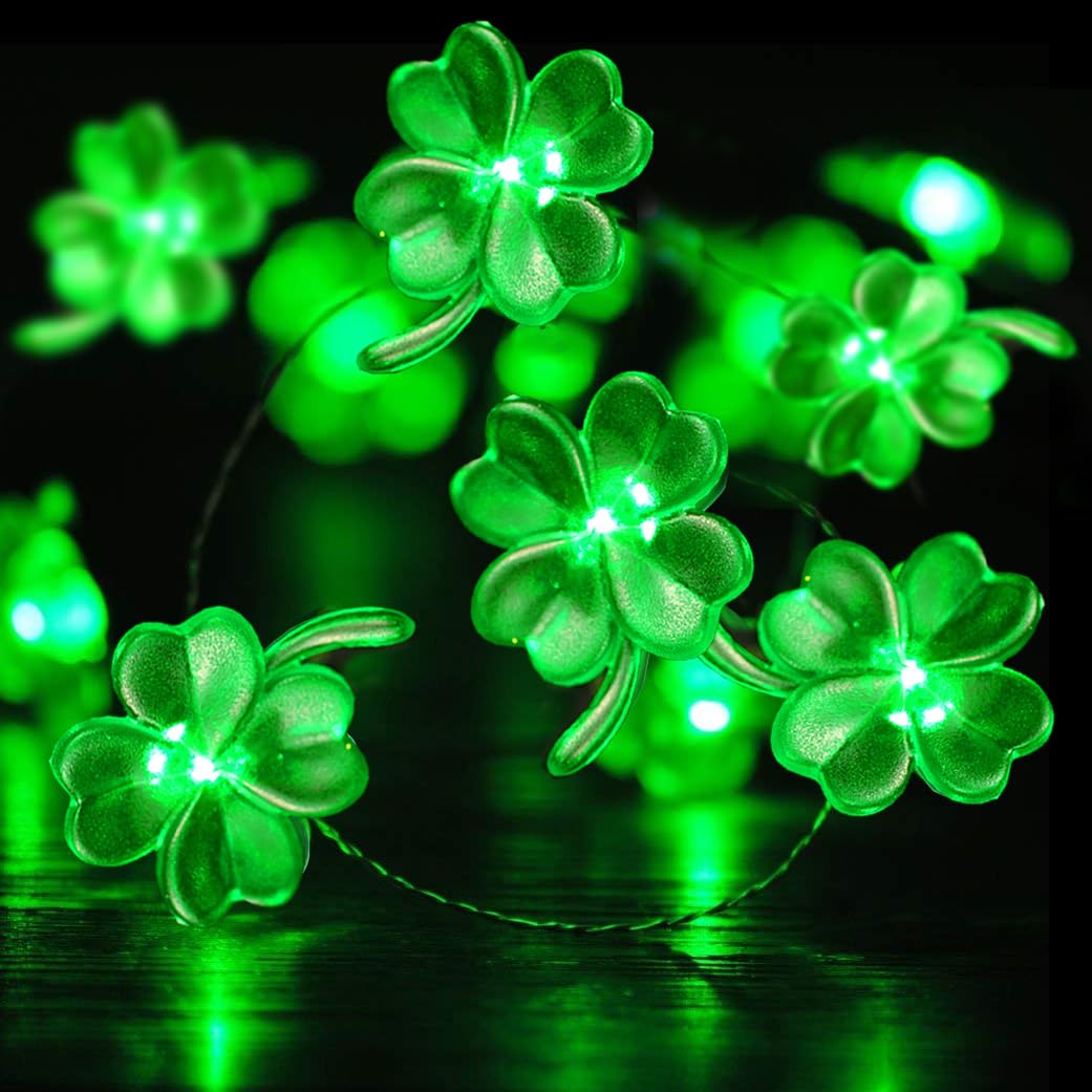 St Patricks Day Decorations Shamrocks String Lights Battery Operated with Remote 10 ft 40 LEDs Lucky Clover Green Lights for Bedroom Party Feast of Saint St. Patrick's Day Decoration