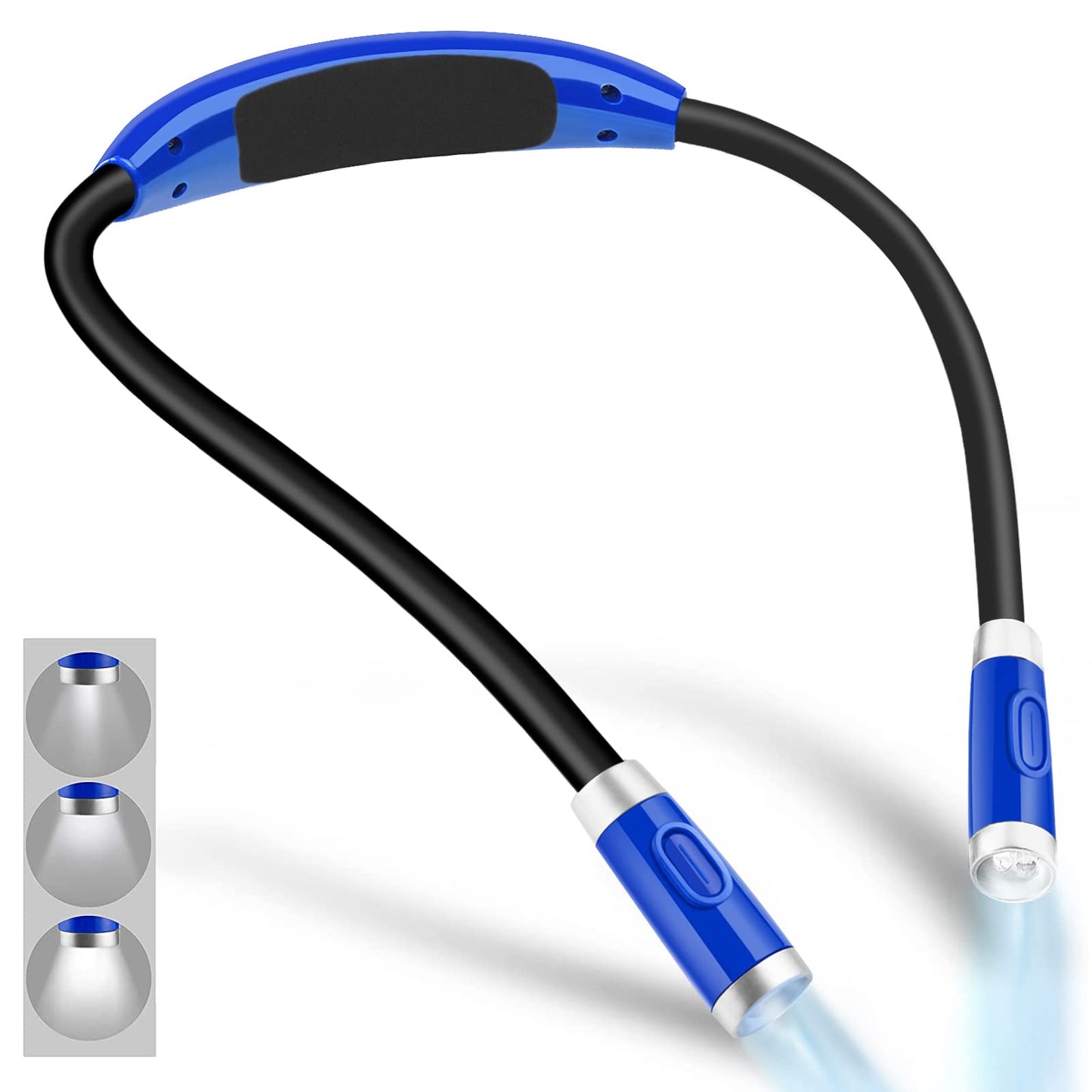 Rechargeable LED Neck Reading Light, Book Lights for Reading in Bed, 3 Brightness Levels, Flexible Soft Silicone Arms Comfortable Wear, Long Lasting. Great for Readers, Craft & Knitting