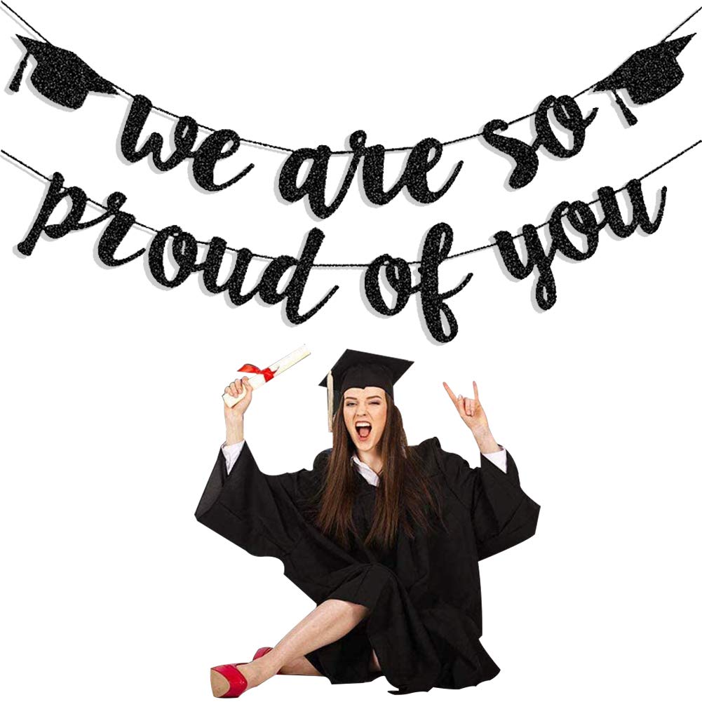 2025 Graduation Banners Party Decorations, Black Glitter We are So Proud of You Graduation Banners Garland for Congratulation Graduations Party Supplies, School, Home, Car Decorations