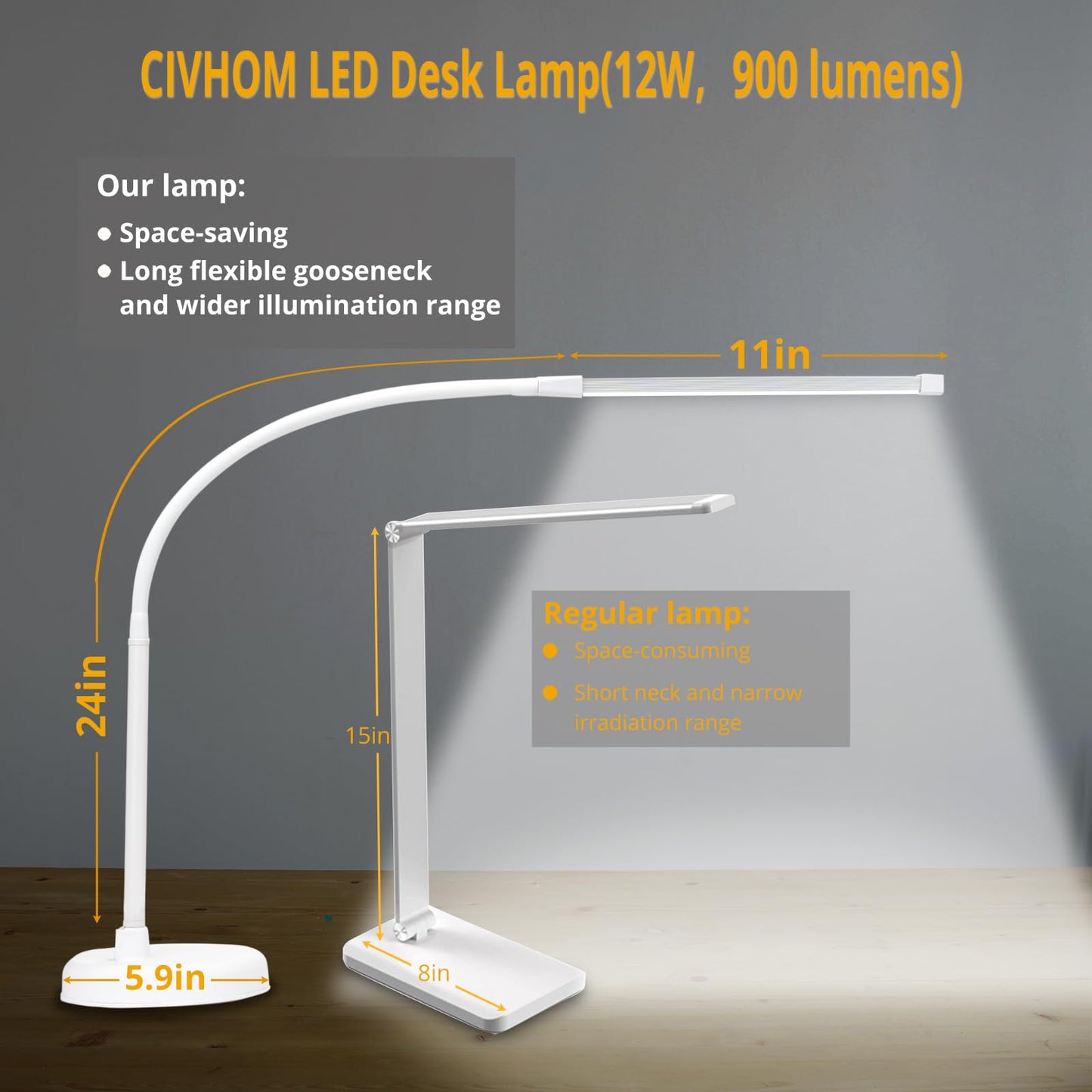 LED Desk Lamp, Swing Arm Architect Task Lamp with Long Flexible Gooseneck, Heavy Base, 3 Color Modes, 10 Brightness Levels, and USB Adapter, Desk Light for Home/Office/Drafting/Reading