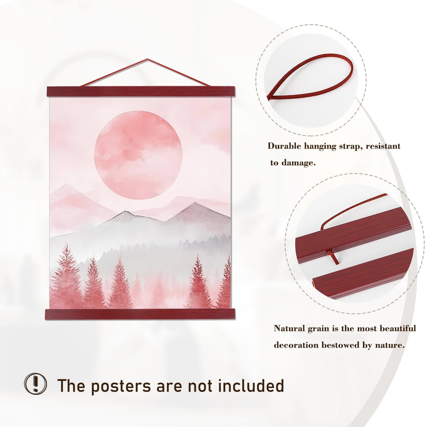 Magnetic Poster Hanger Frame, 8x10 8x12 8x24 Light Wood Wooden Magnet Canvas Artwork Print Poster Hangers Frames Hanging Kit (Mahogany, 8")