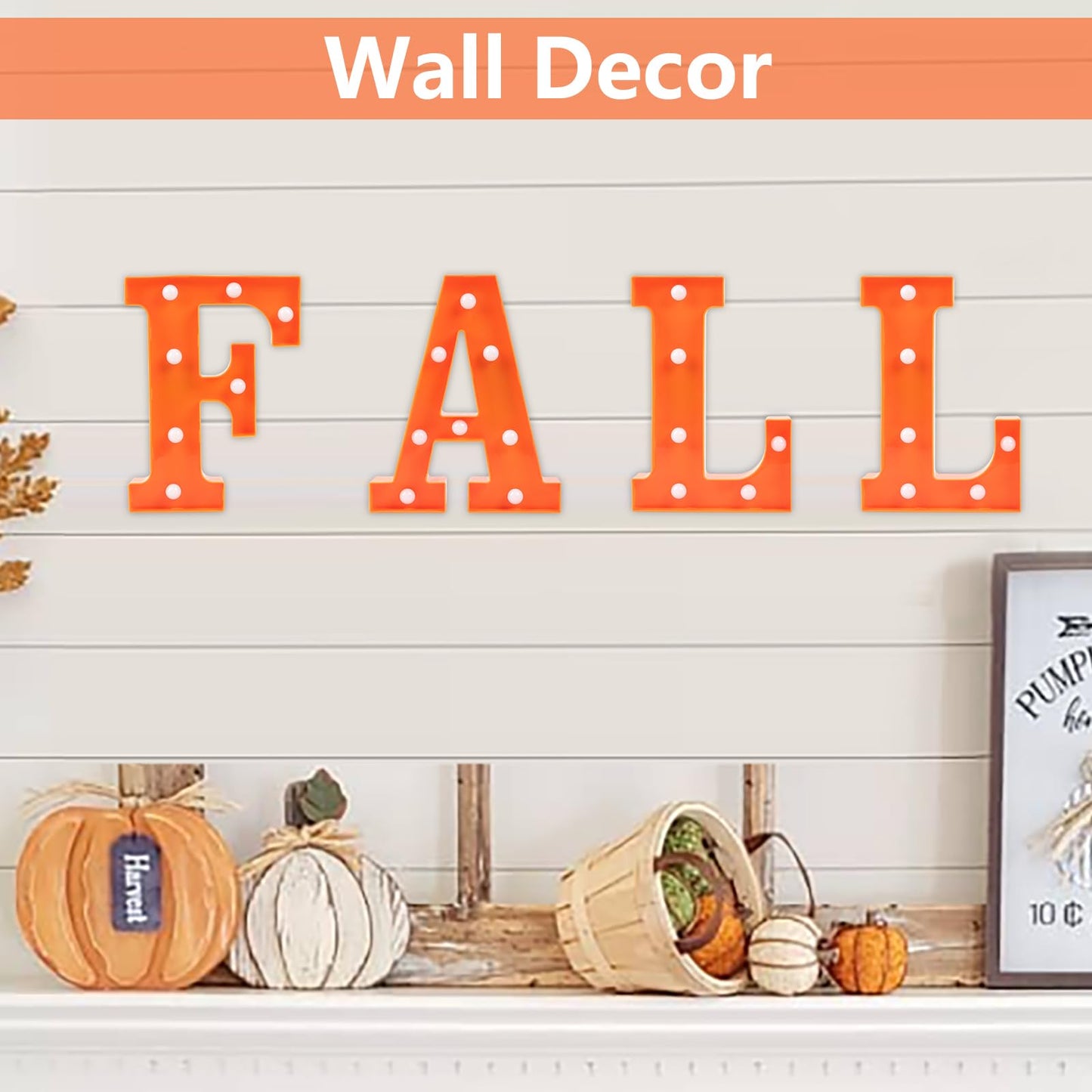 Fall Decorations for Home-4 LED Marquee Light Up Letters "FALL" for Home Thanksgiving Autumn Fireplace Tabletop Party Indoor Decor