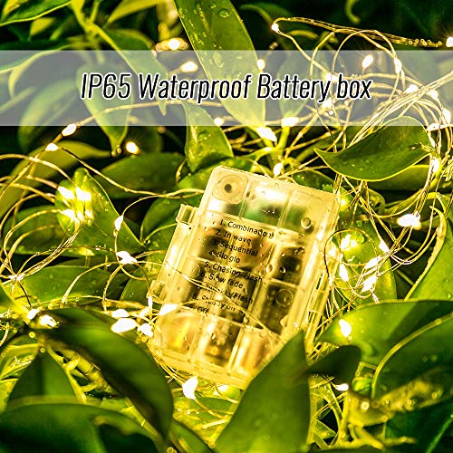 2 Pack 33 ft 100 LED Fairy Lights Battery Operated, Waterproof Twinkle String Lights, Copper Wire Dimmable Firefly Lights with Remote Control Timer, Warm White