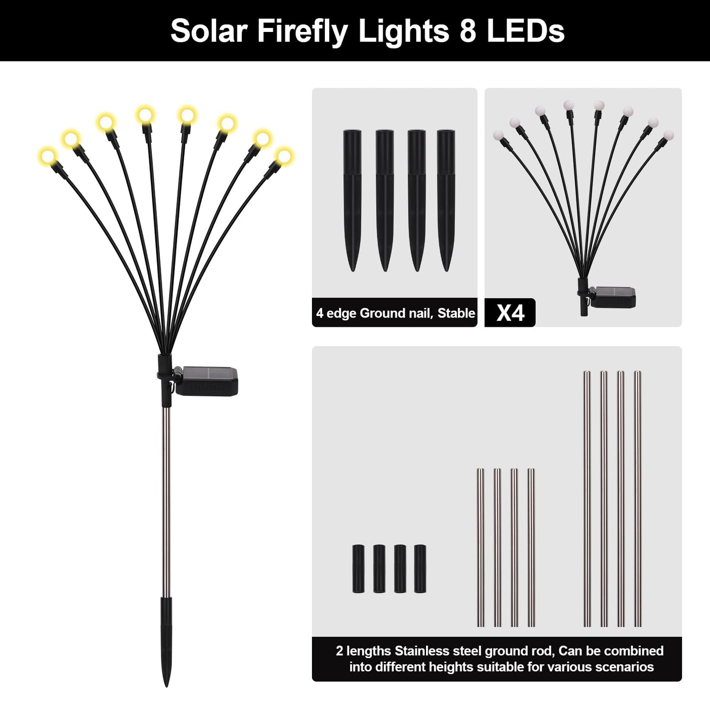 Firefly Lights Solar Outdoor, Swaying Solar Garden Lights,8 Modes Solar Firefly Lights Outdoor Waterproof for Outside Yard Patio Plant Porch Pathway Christmas Garden Decor Warm White(4 Pack)