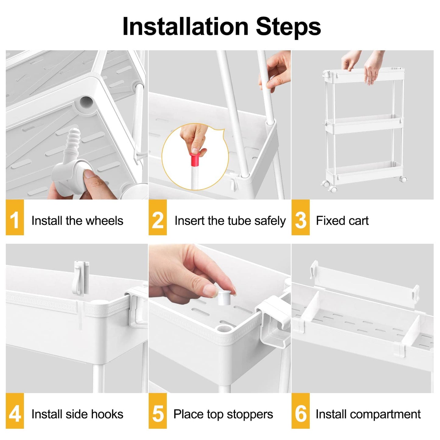 Slim Storage Cart 3 Tier,Bathroom Organizer Rolling Utility, Mobile Shelving Unit Slide Out for Office, Kitchen, Laundry Room & Narrow Places,White