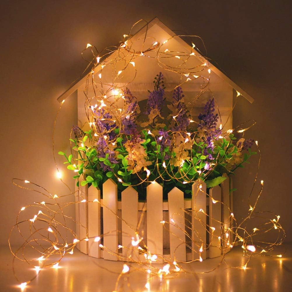300 LED 99FT Copper Wire String Lights Battery Operated 8 Modes Fairy Lights with Remote Waterproof Fairy String Lights for Outdoor Christmas Lights Wedding Party Decoration Warm White