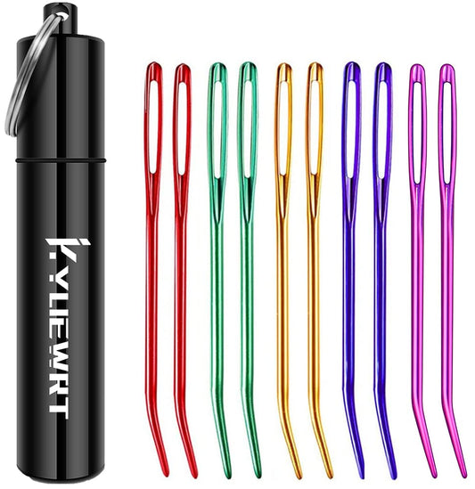 10Pcs Yarn Darning Tapestry Needle,Large Big Eye Weaving Needle Bent Needles with Aluminum Storage Tube