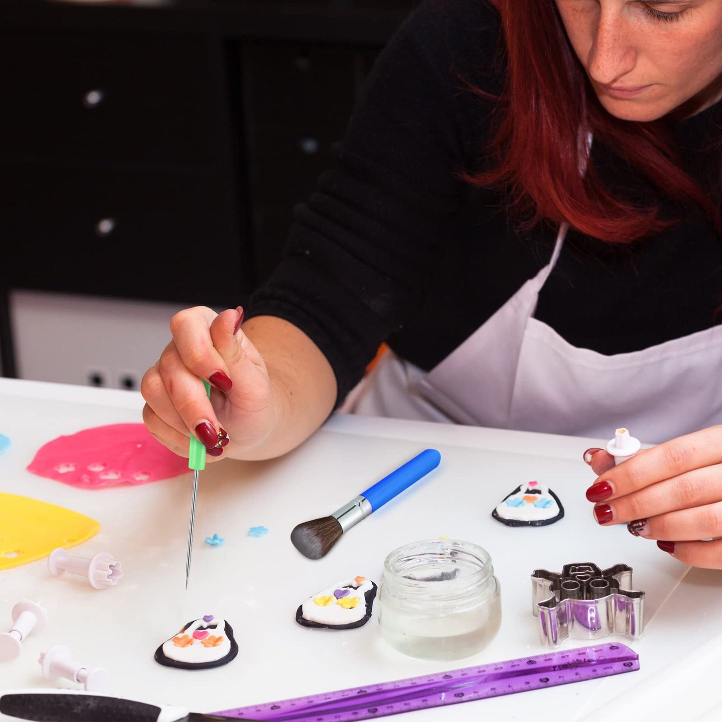 15 Pieces Cake Decorating Tool Set Include Cookie Decoration Brushes Cookie Scriber Needles Sugar Stir Needles Elbow and Straight Tweezers for Biscuit Cake Fondant Decor Supplies(Blue)