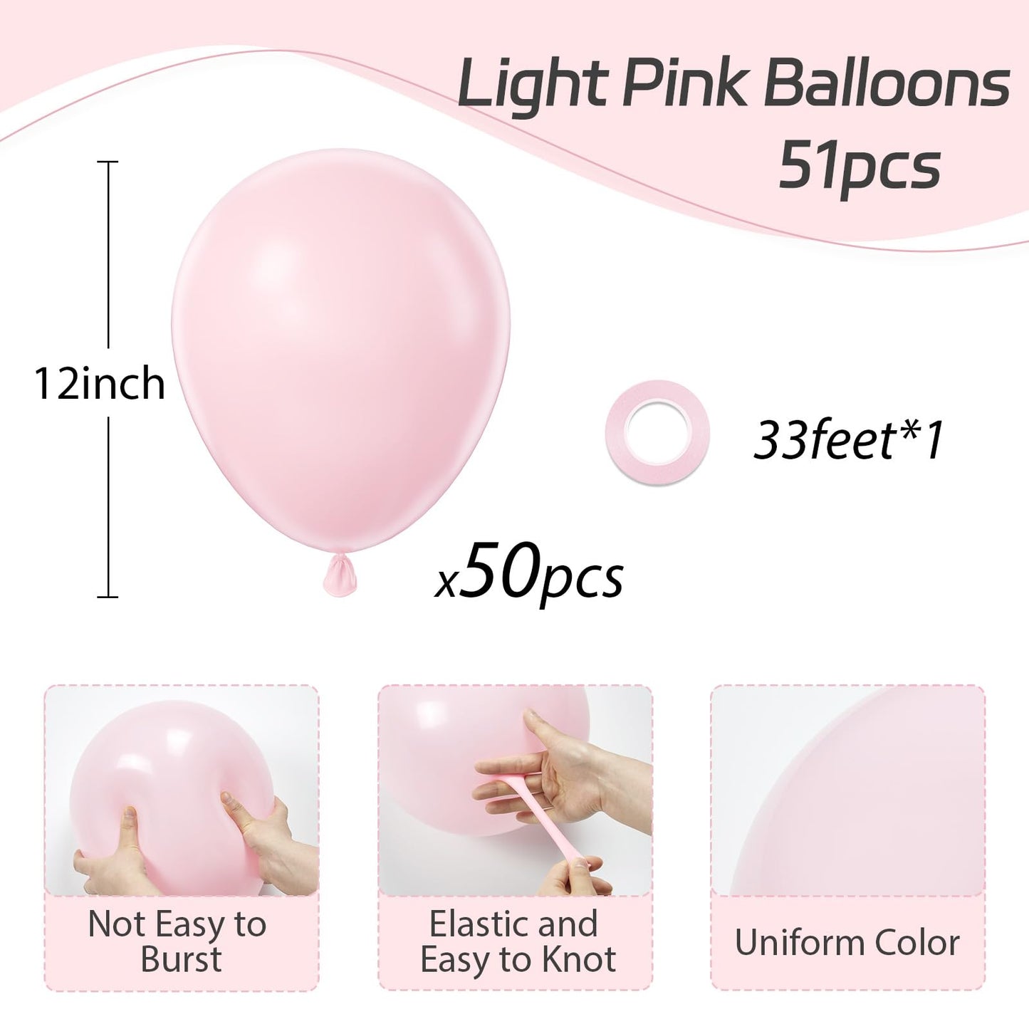 Light Pink Balloons 12 inch, Pastel Pink Latex Balloon 50pcs Party Balloons for Graduation Bridal Baby Shower Gender Reveal Birthday Party Decorations