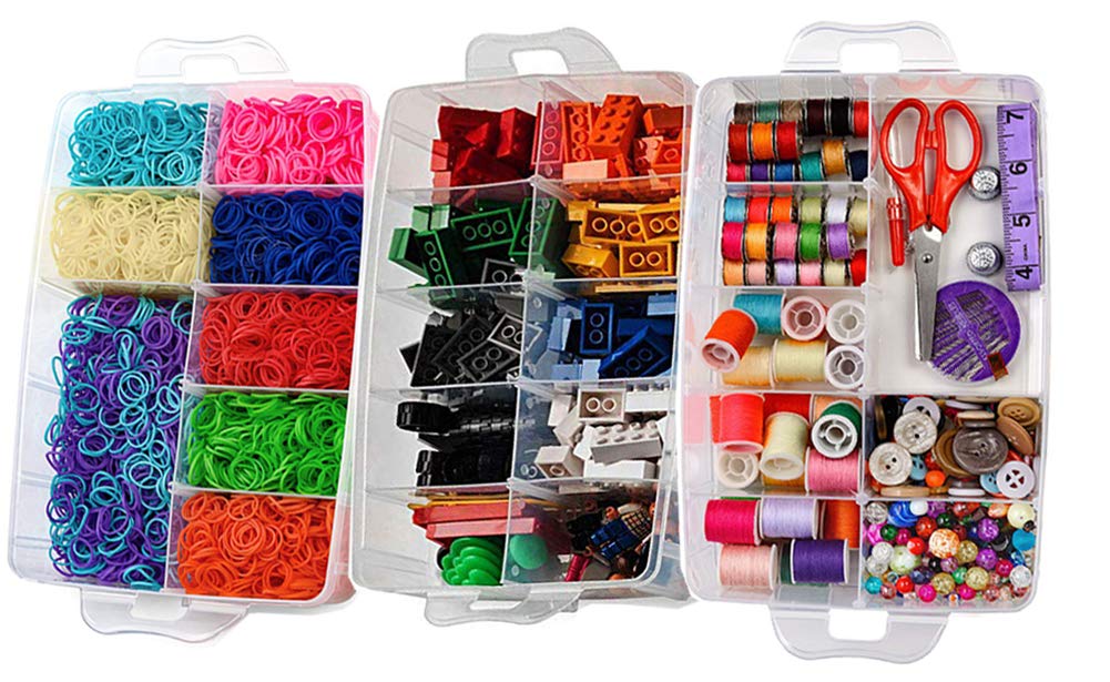 3-Layer Things & Crafts Storage Box with 30 Adjustable Compartments for Organizing Washi Tape, Embroidery Accessories, Threads Bobbins, Kids Toy, Nail Polish, Jewelry - Large