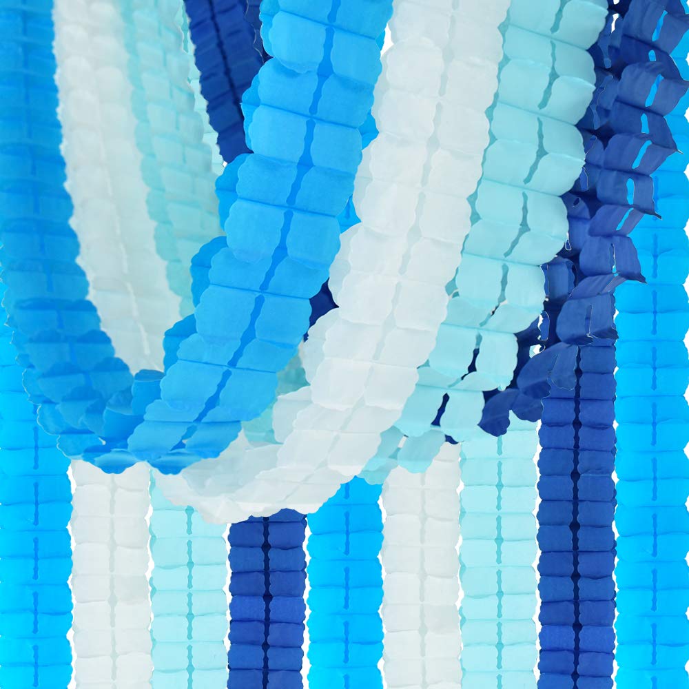 12PCS Four Leaf Clover Paper Garland 120ft Navy Blue Ocean Party Streamers Tissue Flower Reusable Hanging Banner for Wedding Baby Shower Home Party Backdrop Graduation Decoration