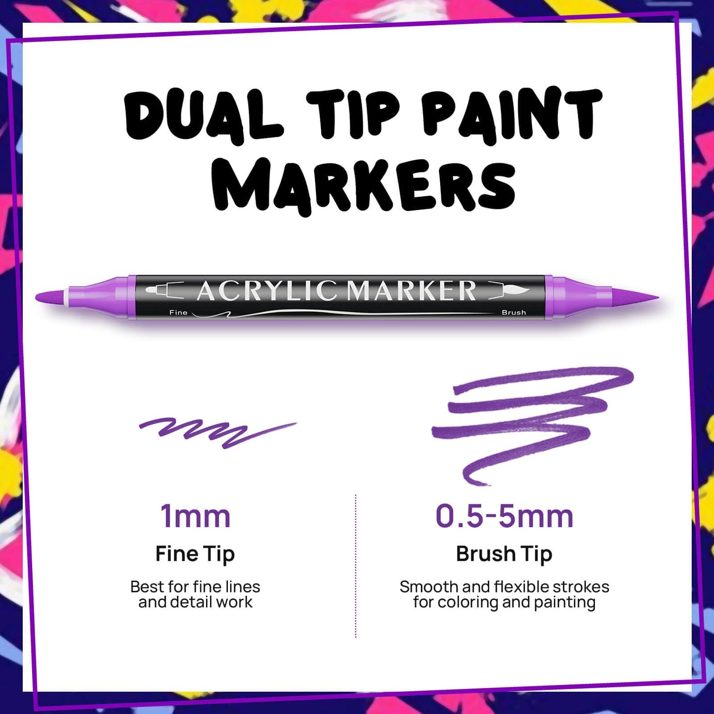 48 Colors Dual Tip Acrylic Paint Markers,Fine Tip and Brush Tip Permanent Acrylic Paint Pens For Rock Painting, Canvas, Wood, Glass, Ceramic, Fabric, Plastic, Egg, Scrapbook,Art Painting Supplies Kit