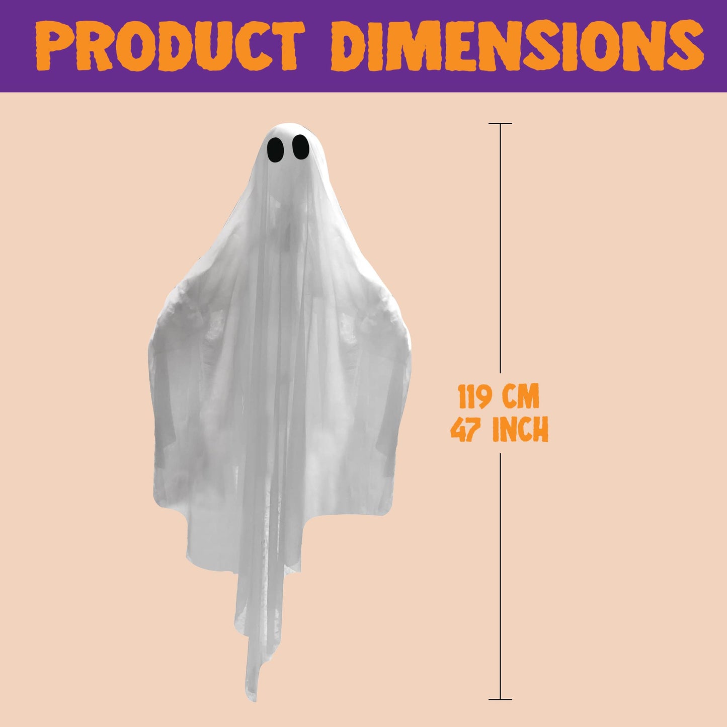 Halloween Hanging Light up Ghost with Spooky Blue LED Light, 47” White Ghosts Halloween Hanging Decoration for Front Yard Patio Lawn Garden Party Decor Indoor Outdoor