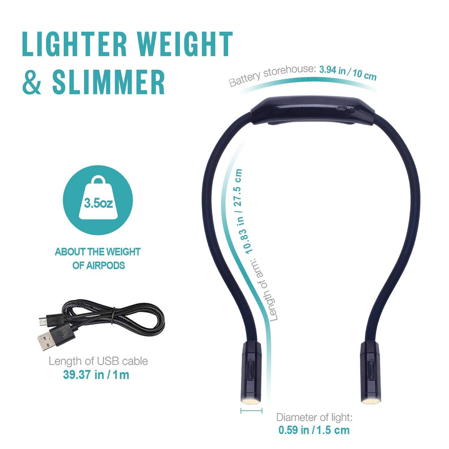 Lightweight Neck Reading Light - 3 Colors, 9 Brightness Levels. Rechargeable & Hand - Free. for Reading in Bed, Knitting, Crocheting, Sewing & Crafts, with Long - Lasting and Portable Design