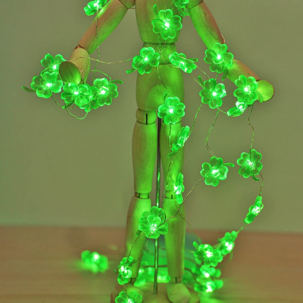 St Patricks Day Decorations Shamrocks String Lights Battery Operated with Remote 10 ft 40 LEDs Lucky Clover Green Lights for Bedroom Party Feast of Saint St. Patrick's Day Decoration