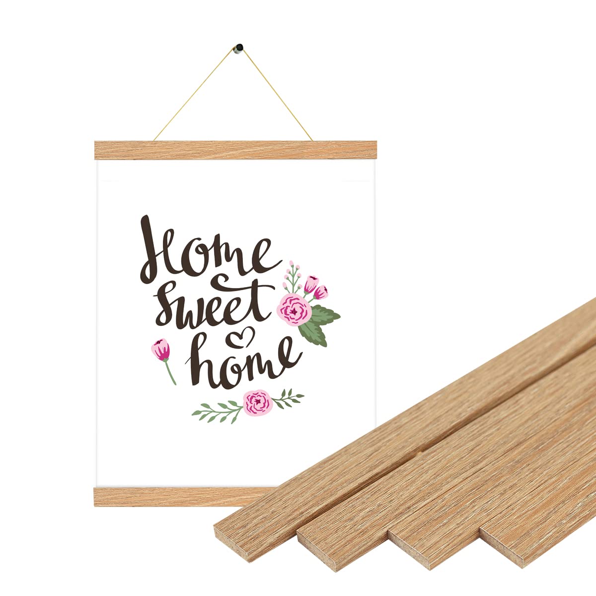 Magnetic Poster Hanger Frame In Pine Color 3 pack, 16x24 16x20 16x16 Wooden Hanging Kit for Walls Map Canvas Artwork, 16 inchx3pcs