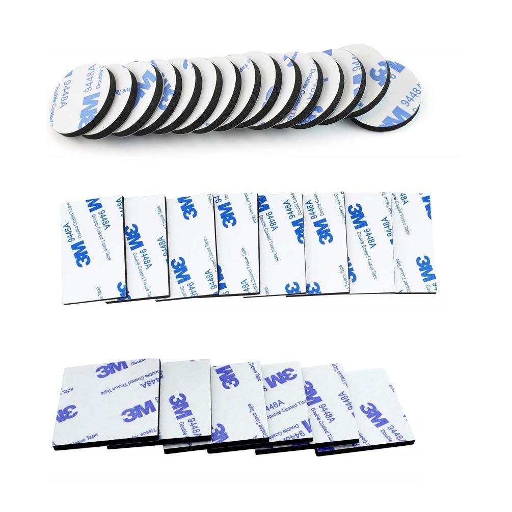 Double Sided Foam Tape Strong Pad Mounting,Black Self-Adhesive Tape Include Square Round and Rectangular(60Pcs)