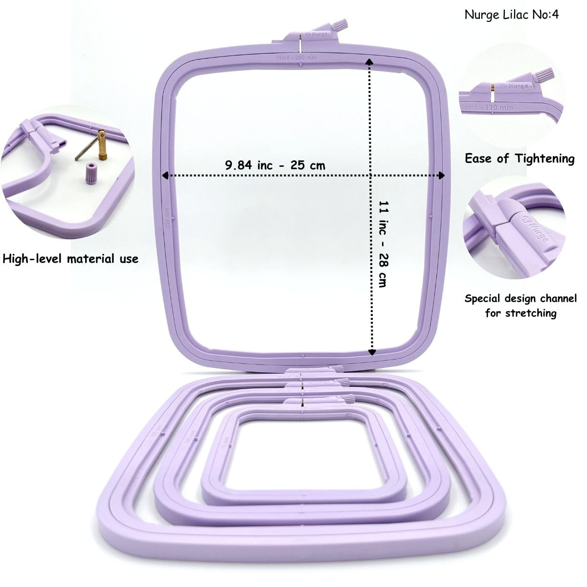 Lila Plastic Square Embroidery Hoop, Cross Stitch Hoops, Punch Needle Hoop No:4 Large