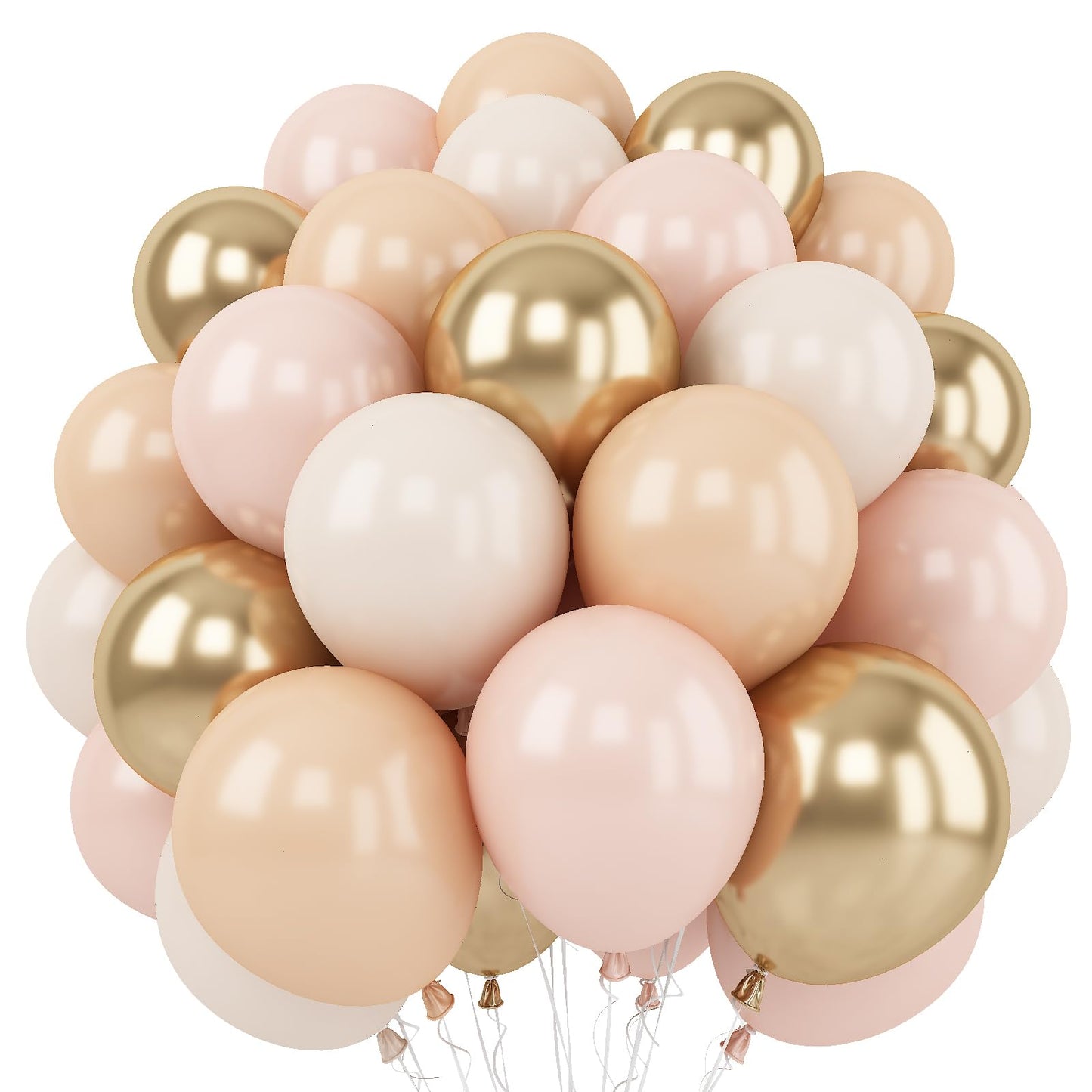 White Sand Gold Balloons Set, 12 Inch Double Stuffed Blush Beige Boho Party Balloons with Metallic Chrome Gold Neutral Cream Nude Latex Balloon for Birthday Baby Bridal Shower Wedding Party Decoration