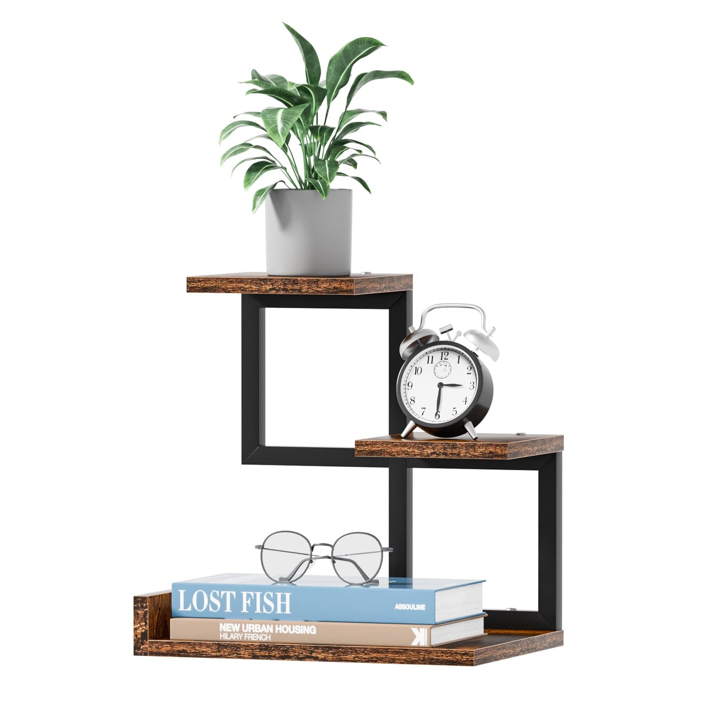 Wood Desktop Shelf - Freestanding Small Bookshelf Desk Hutch Supplies Organizers, 3 Tier Storage Display Display Rack Office Decor, Stand Shelves with Metal Frame for Books/Plants/Toys