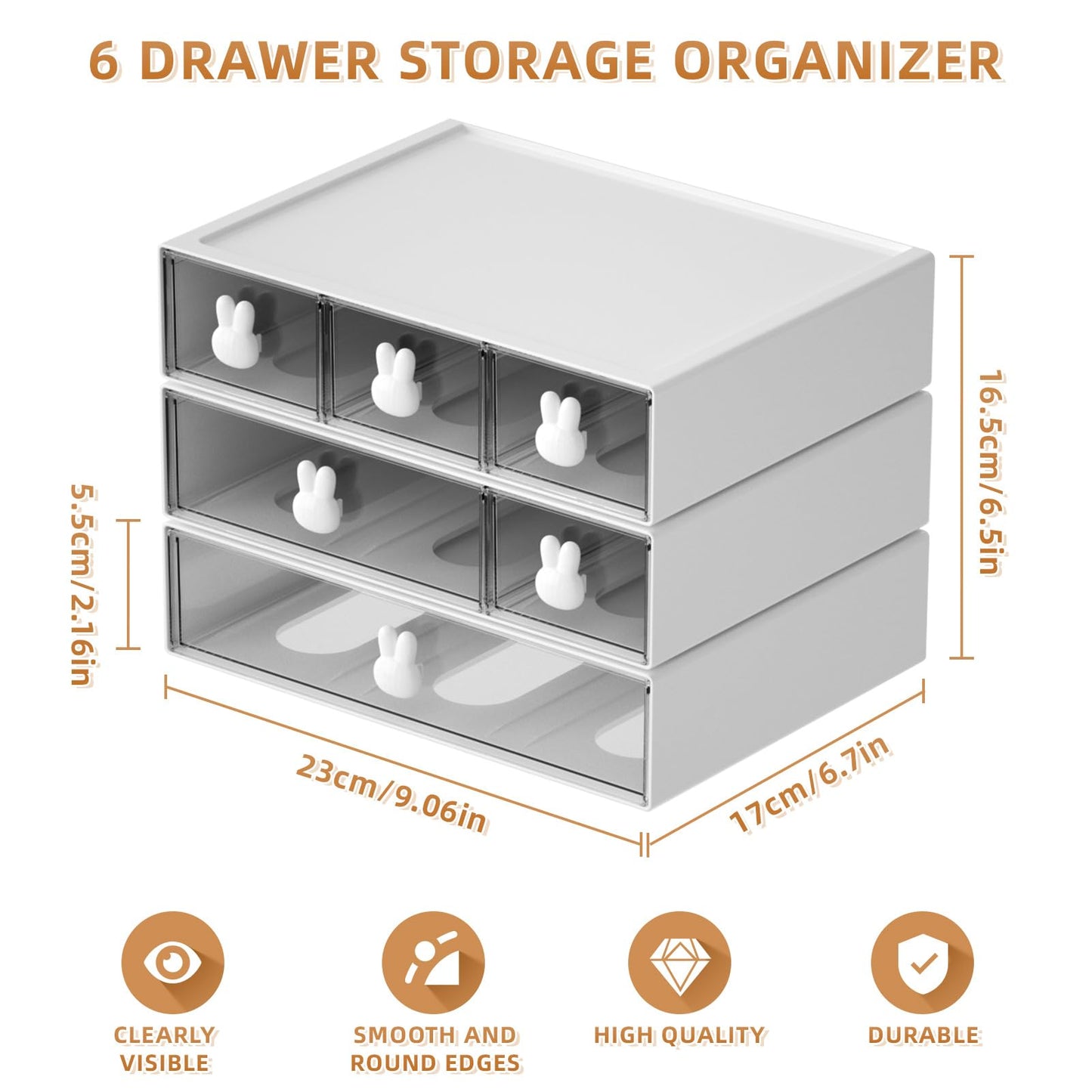 Desk Organizer with 6 Drawers, 3 Tier Stackable Storage Drawers Plastic Makeup Storage, Office Organizers and Storage, Desk Storage Box for Office, School, Home