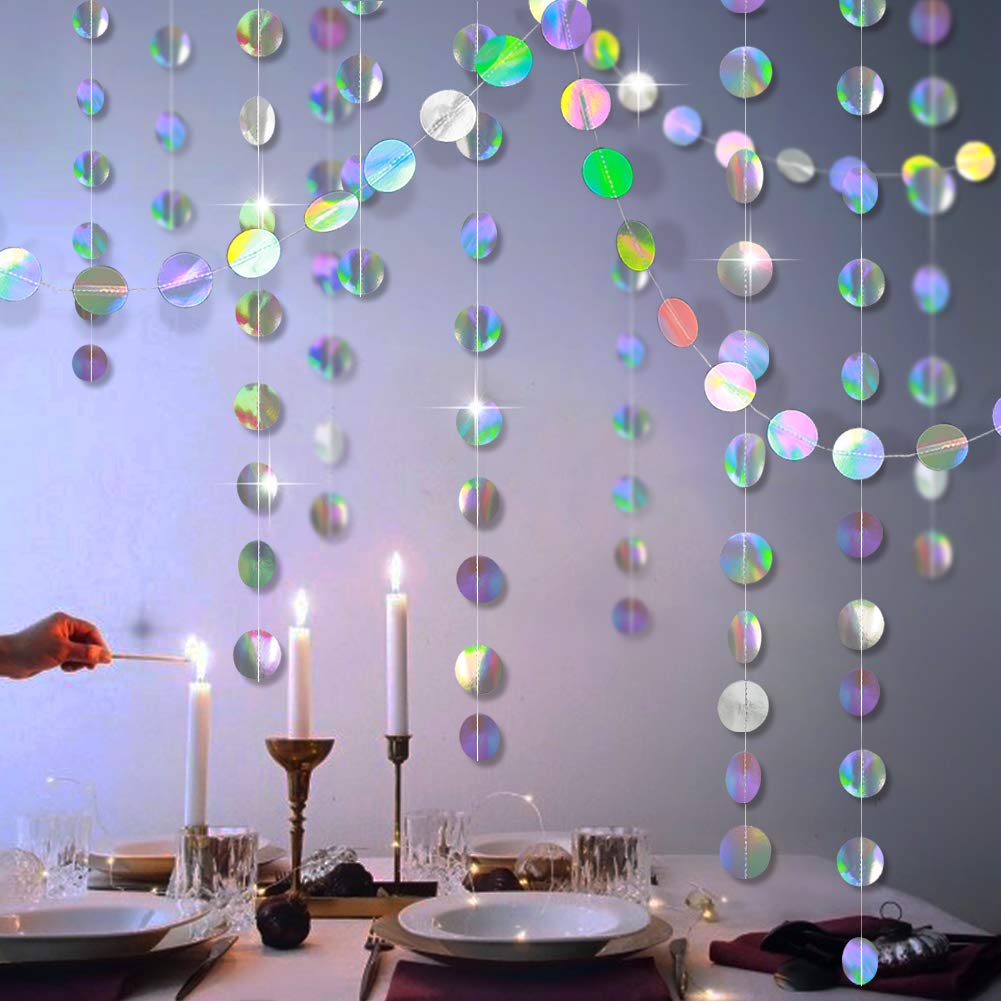 Iridescent Party Decorations Holographic Circle Garlands Disco Theme Birthday Decoration Hanging Banner Graduation Decor Ball Streamer New Year NYE Backdrop Euphoria Party Supplies