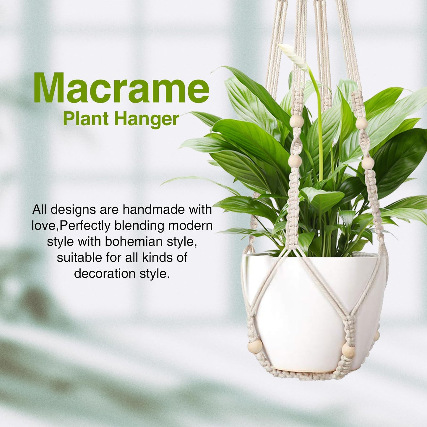 Handmade Macrame Plant Hanger, Perfect Plant Hanger Indoor for a Trendy Boho Home Decor, Ideal Hanging Plant Holder for All Your Favorite Greenery(Set of 2, 35 Inch, Ivory)