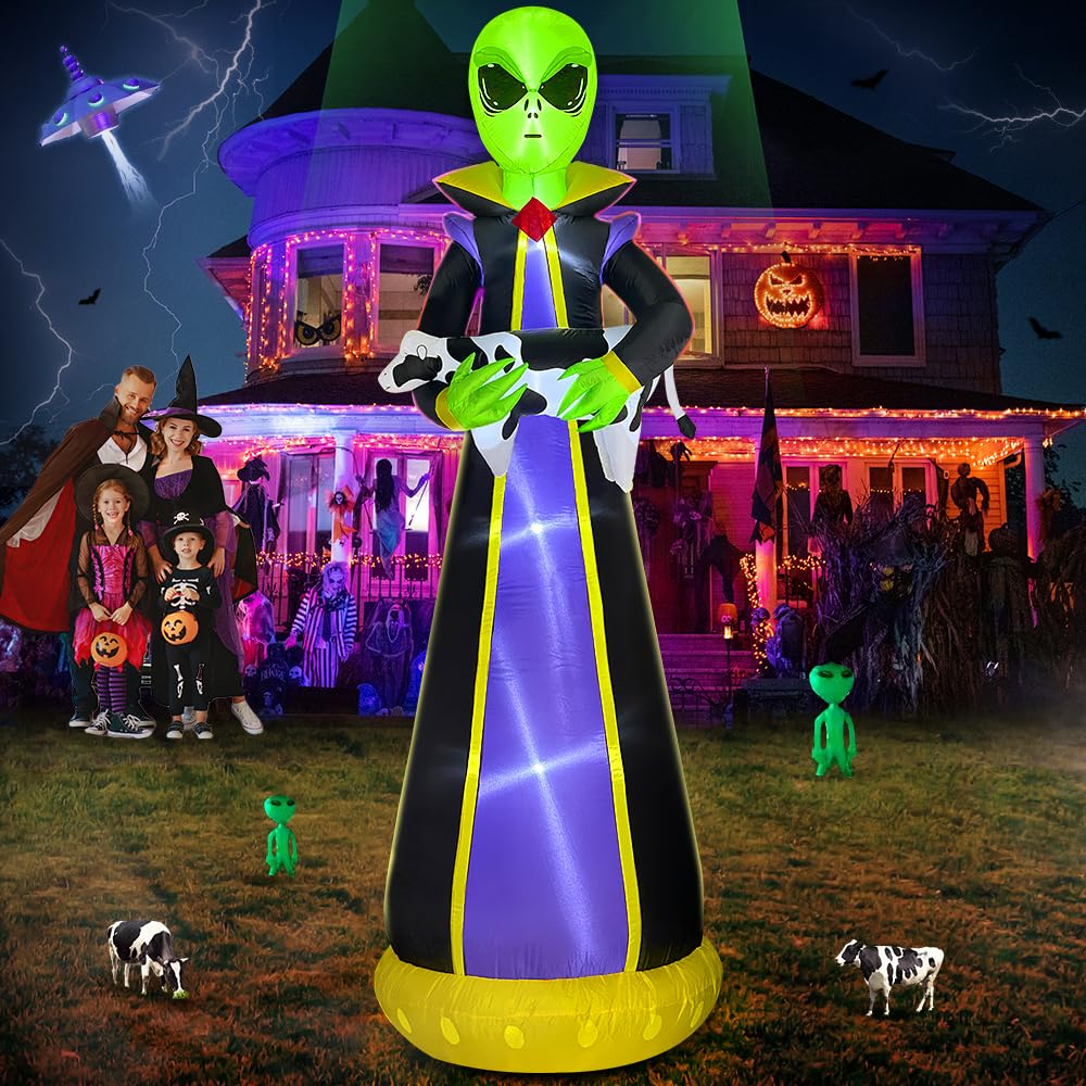 Halloween Inflatable Outdoor Decoration 10 FT Inflatable Alien Decoration Halloween Blow up Yard Decoration LED Lights Holiday Party Yard Lawn Halloween Decorations Garden