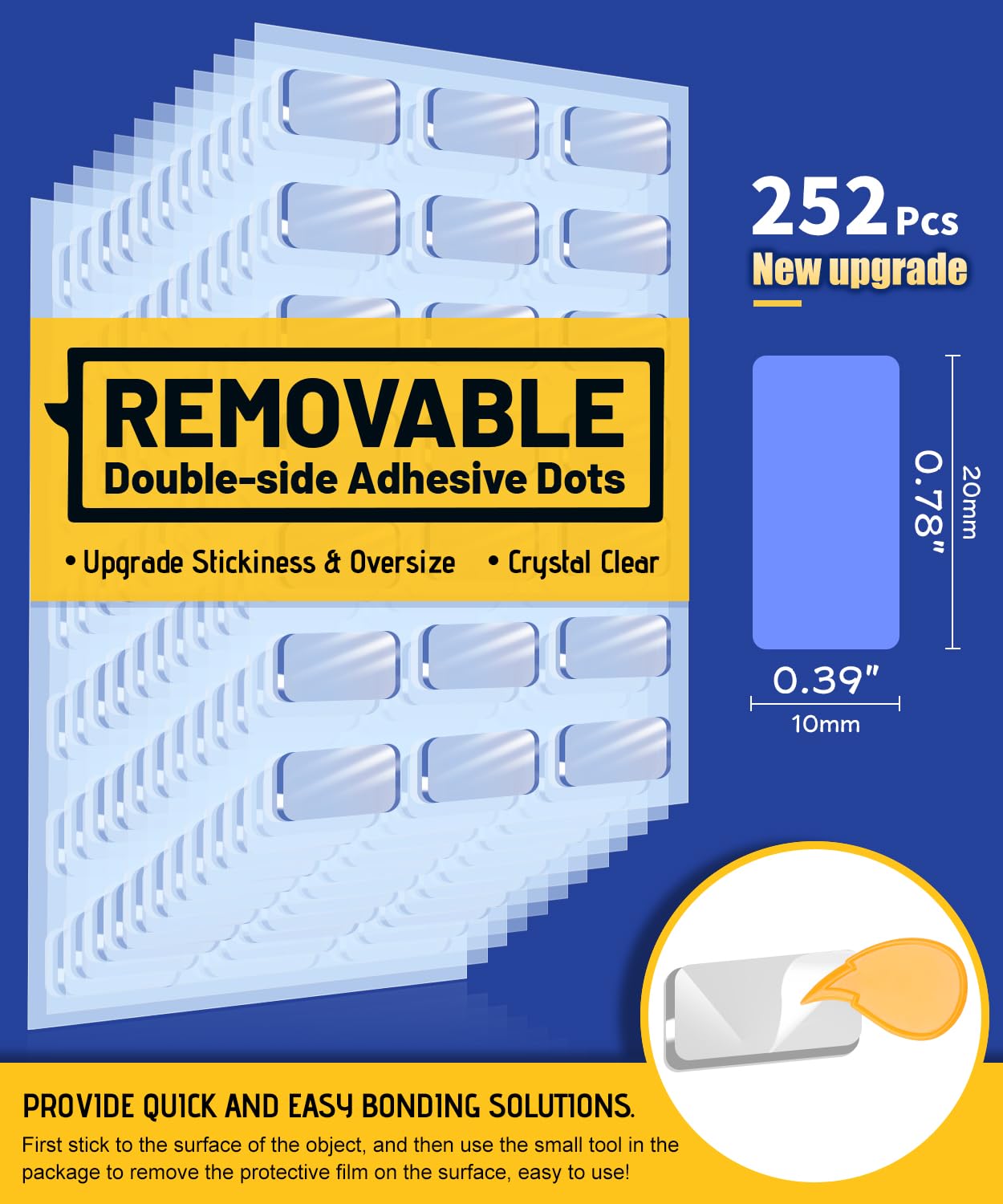 Large Mounting Putty No Residue, Double Sided Tape Glue Adhesive Dots Clear Museum Sticky Tack, Picture Hanging Strips Fixed Posters Decor Art Craft Party, 0.39 x 0.78 in (252 Pcs)