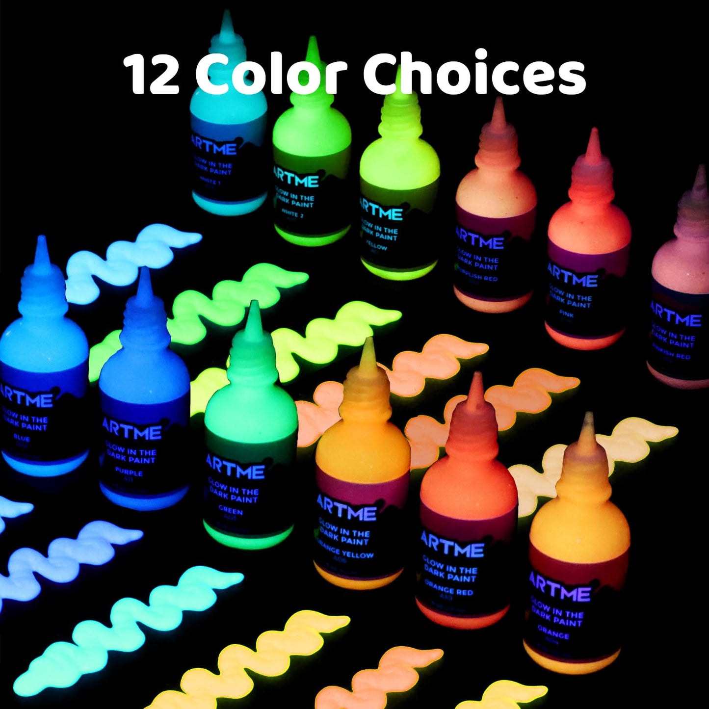 Glow in The Dark Paint, Glow Paint Set of 12 Bright Colors 30ml/1oz, Long Lasting Glow Fluorescent Perfect for Art Painting, DIY projects, Easter, Halloween, and Christmas Decorations