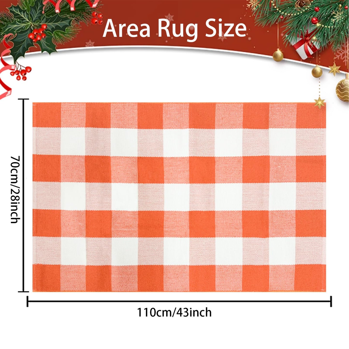 Buffalo Plaid Check Rug Orange and White Cotton Rug 27.5"x43.3" Machine Washable Outdoor Rugs Layered Doormats for Porch Kitchen Farmhouse