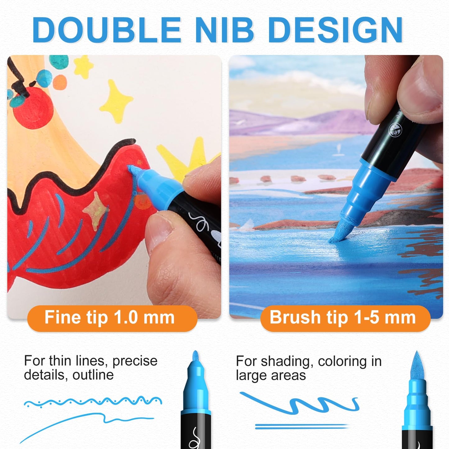 30 Colors Acrylic Paint Markers, Waterproof Dual Tip Acrylic Paint Pens with Brush and Fine Tip, Markers Set for Paper, Rock, Wood, Canvas, Glass, Ceramic and DIY Crafts Making Art Supplies