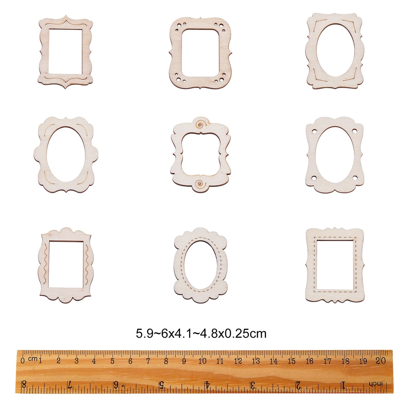 50pcs Random Mini Photo Picture Frame Unfinished Wood Ornaments Vintage Photo Frame Laser Cut Wood Craft Embellishments for DIY Painting