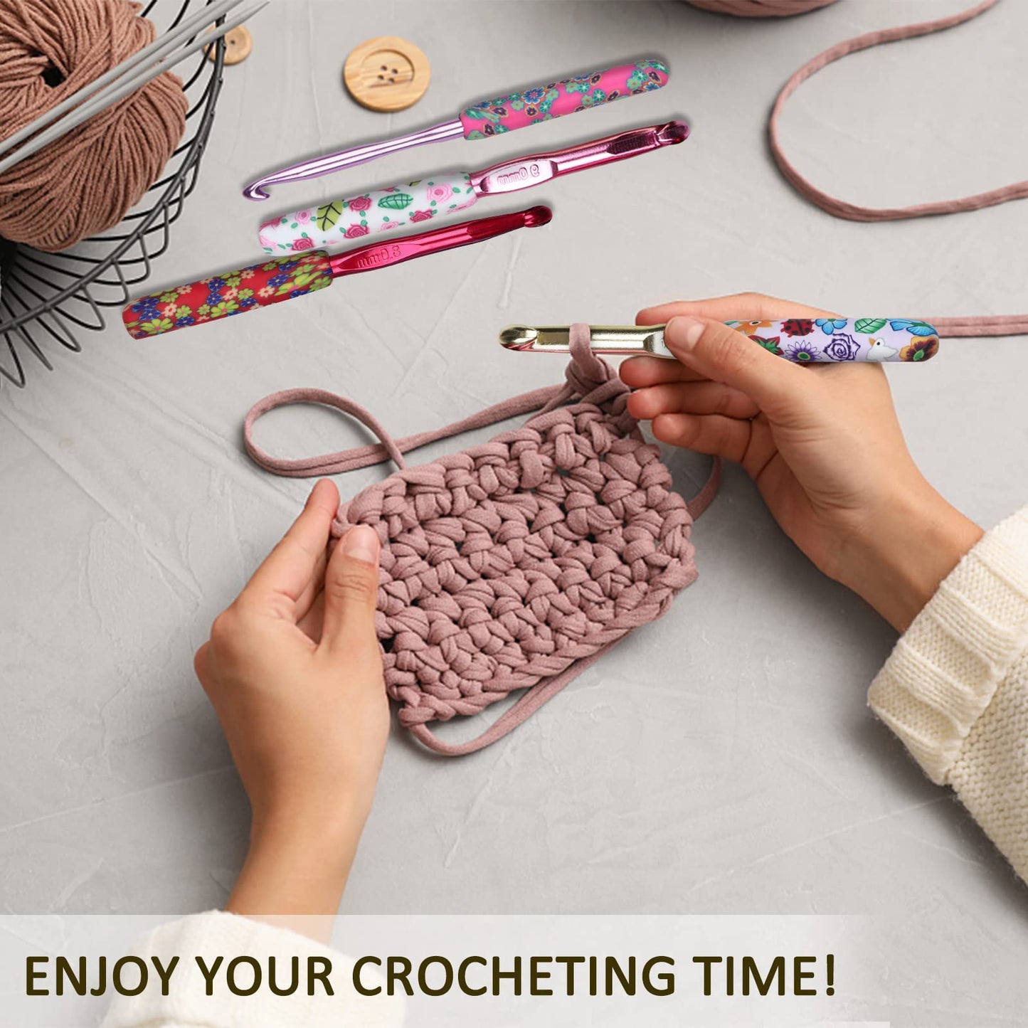 Warm Crochet Hooks Large, 10mm 9mm 8mm 7mm 6.5mm Large Crochet Hooks for Chunky Yarn Blanket Sweater Thick Wool, Big Crochet Kit for Arthritic Hands Knitting & Crochet Supplies