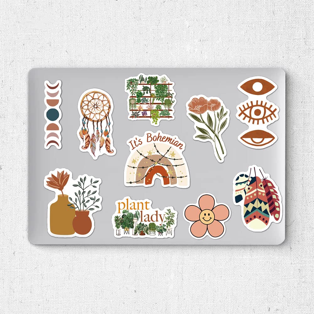 200 PCS Aesthetic Boho Stickers, Cute Vinyl Waterproof Stickers for Water Bottles Laptop Phone Journaling Scrapbook Junk Journal, Small Business Supplies, Plant Sticker Packs for Adults Teens